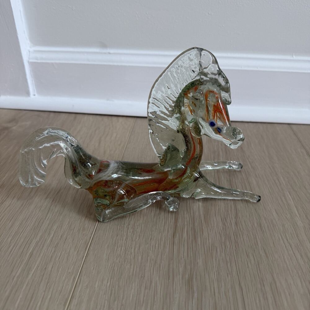 Vintage Hand-blown Murano-style Glass Horse Figurine 8”
